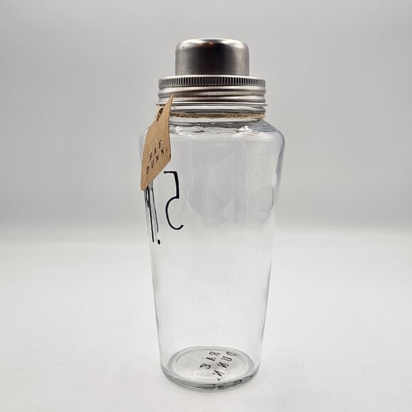 Rae Dunn 5pm Glass Cocktail Shaker 27 fl oz Clear Black Silver 9 in - Picture 4 of 8